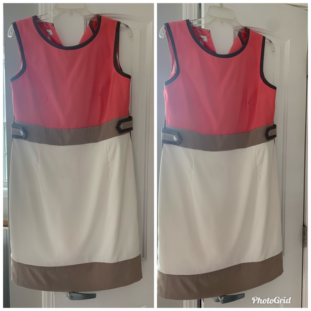 Dress Barn Coral, Tan, and Cream Dress